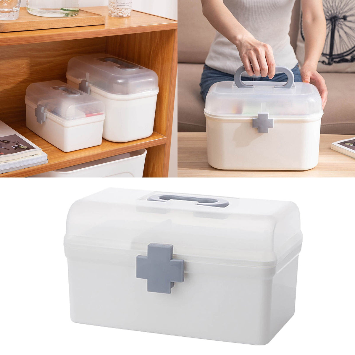 Plastic First Aid Storage Box, Container Bin with Removable Tray and Portable Handle, Family Emergency Medicine Kit Case Organizer, 8.34x4.72x4.92 8.34" x 4.72" x 4.92" White