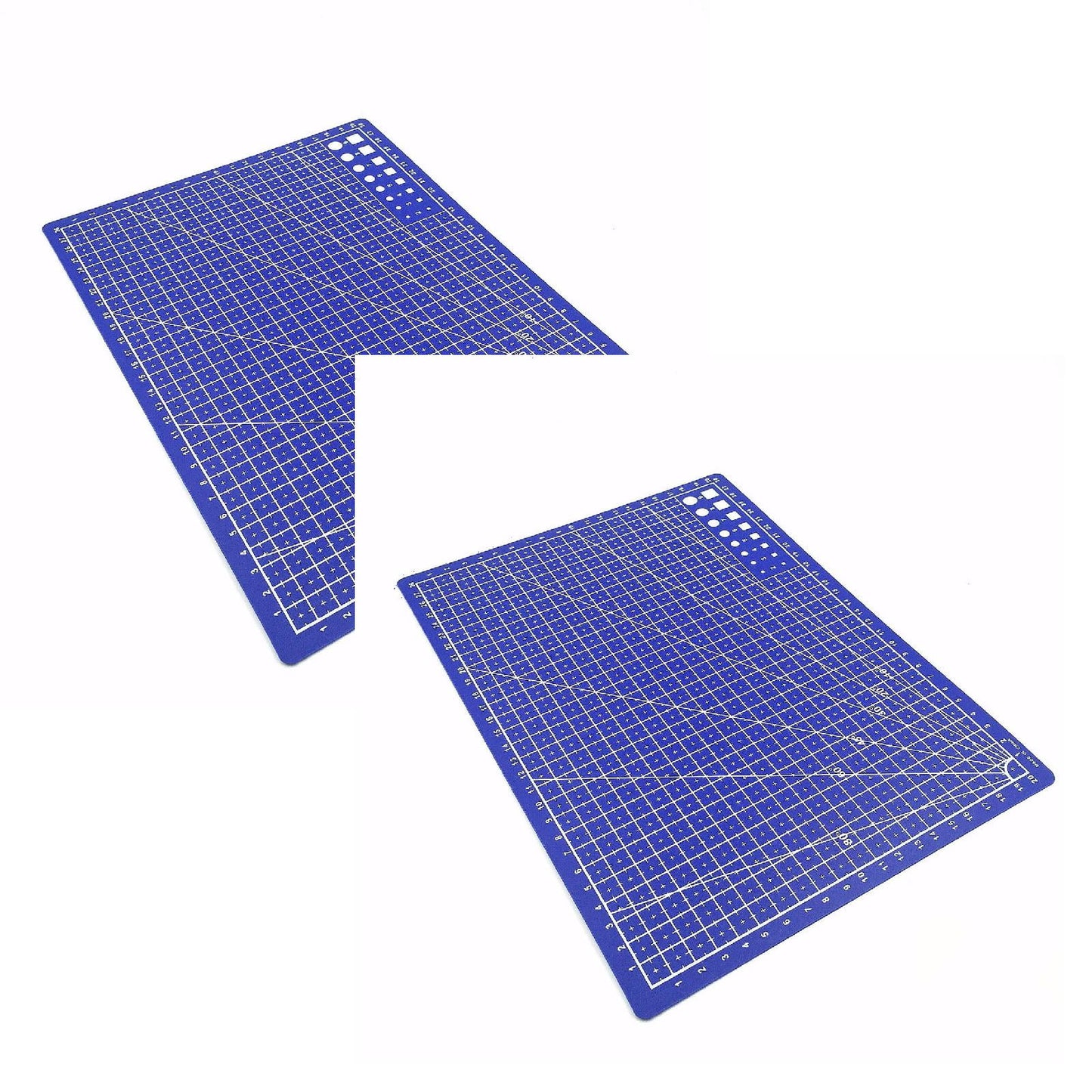 Blue self-healing rotary cutting mat, 21x14.5cm, with grid lines.