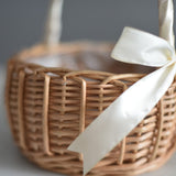Wedding Flower Girl Basket, Wicker Rattan Flower Basket with Handle, Petal Basket Candy Storage Basket , Rattan Box Home Decoration, Khaki, 5.9x7.48 5.9" x 7.48" Khaki