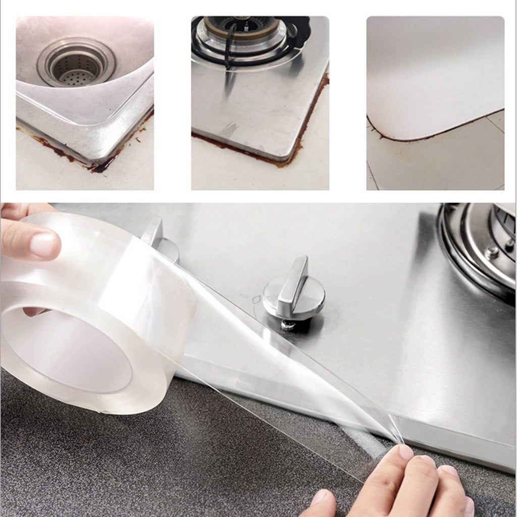Clear Caulk Tape,Waterproof Self Adhesive Caulk Strip Bathtub Sealant Tape, Sealing Strip Oil Proof Bathroom Sealant for Kitchen Floor Wall Edge Protector,Transparent Acrylic Tape (5x300cm) 5x300cm