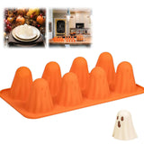 3D Ghost Silicone Molds, Halloween Silicone Baking Molds, Ghost Chocolate Candy Mold for Halloween Party Favors, Jelly Pudding Fondant Muffin Gummy Soap Candle Ice Cubes Crayon DIY Resin Crafts 8.3" x 10.2" Orange