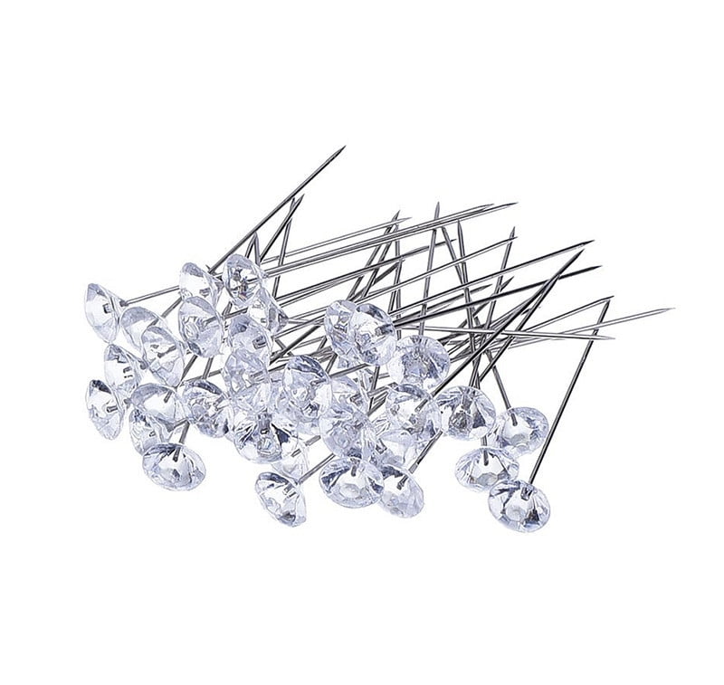 100Pcs Diamante Corsage Pins,Sewing Corsages Flower Pins, Long 2inch Floral Diamond Rhinestones Pins, Straight Head Pins for Wedding, Jewelry DIY Decoration, Quilting and Craft (White) White