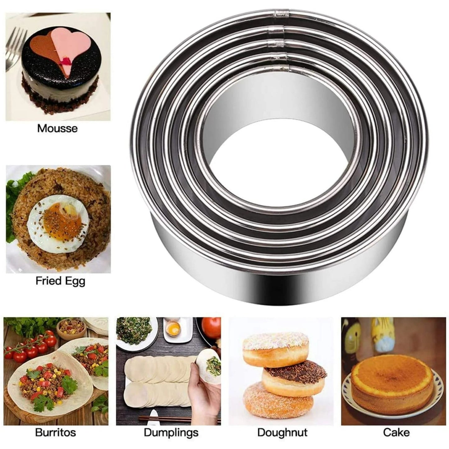 Biscuit Cookie Cutters Set, Stainless Steel Circle Round Cookie Biscuit Cutters in Graduated Sizes Shape Molds for Pastries Doughs Doughnuts, 5 Pieces Multisize Silver