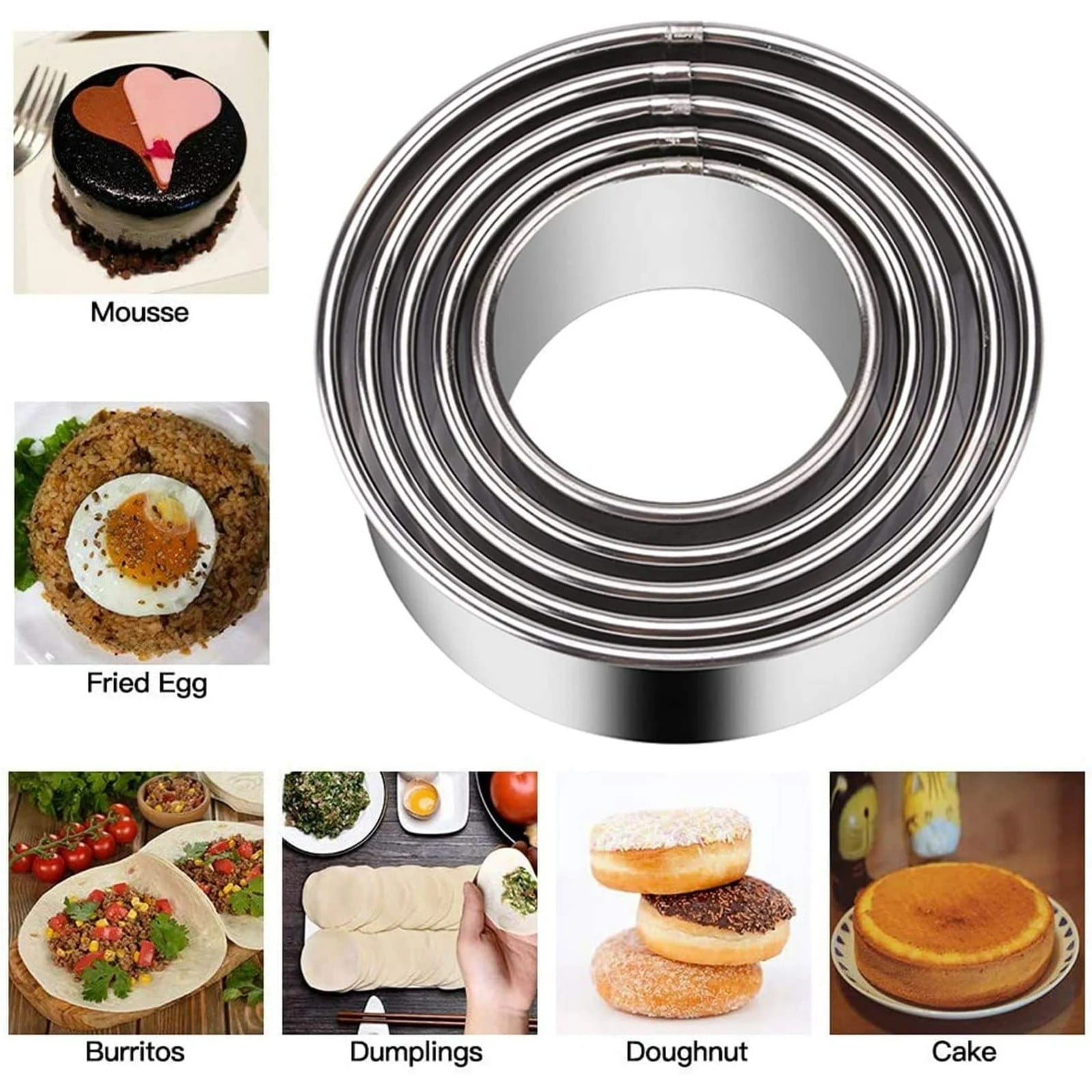 Biscuit Cookie Cutters Set, Stainless Steel Circle Round Cookie Biscuit Cutters in Graduated Sizes Shape Molds for Pastries Doughs Doughnuts, 5 Pieces Multisize Silver