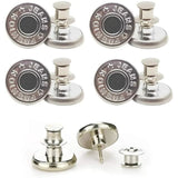 Button Pins for Loose Jeans, No Sew and No Tools Instant Replacement Snap Tack Pant Button, Reusable and Adjustable Metal Pants Button Tightener, 4 Sets, 0.67 Inches 0.67" Silver