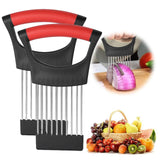 Onion Holder for Slicing Onion, Slice Holder Kitchen Chopper Assistant Tool, Vegetable Cutter with Protective Cover for Tomato, Lemon, Potato, Egg, Food Slice Assistant, Home Kitchen Tool, 2 Pcs 3.74" x 5.63" Red/2 Pcs