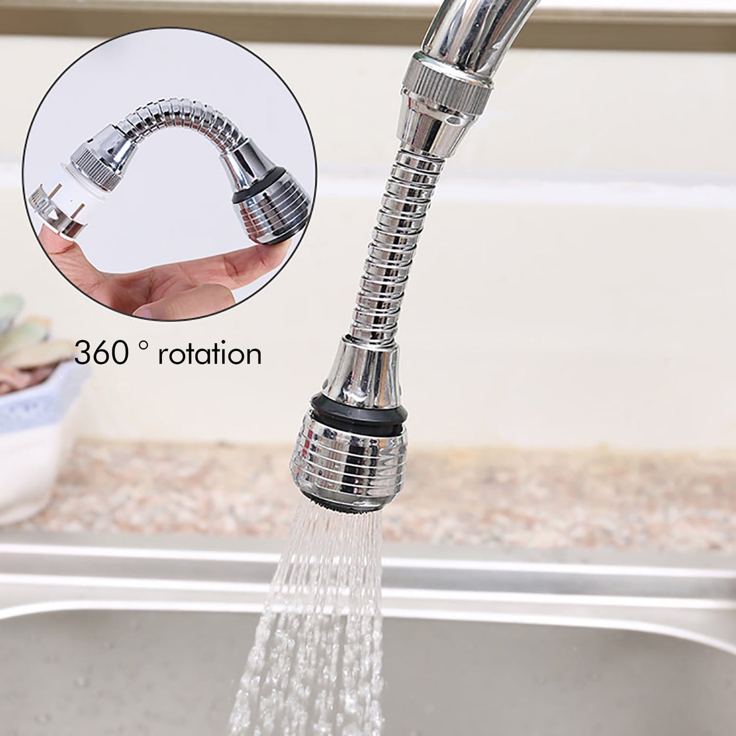 Flexible Faucet Sprayer Attachment, Heavy Duty 360 ° Kitchen Sink Aerator, Extender ABS Polished Chrome for Cold Hot Water (Silver/2 Pack) 5.51x2.35 5.51" x 2.35" Silver