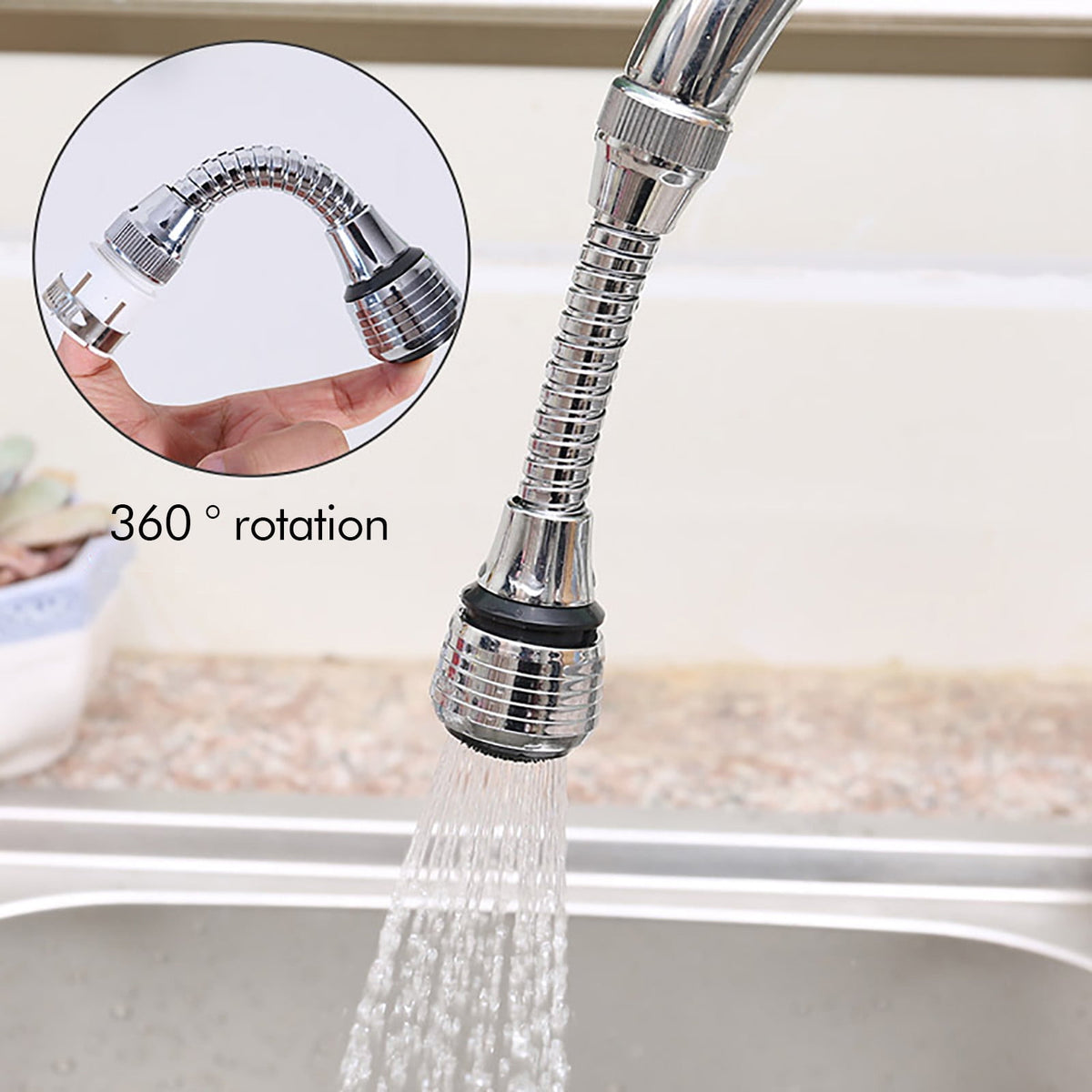 Flexible Faucet Sprayer Attachment, Heavy Duty 360 ° Kitchen Sink Aerator, Extender ABS Polished Chrome for Cold Hot Water (Silver/2 Pack) 5.51x2.35 5.51" x 2.35" Silver