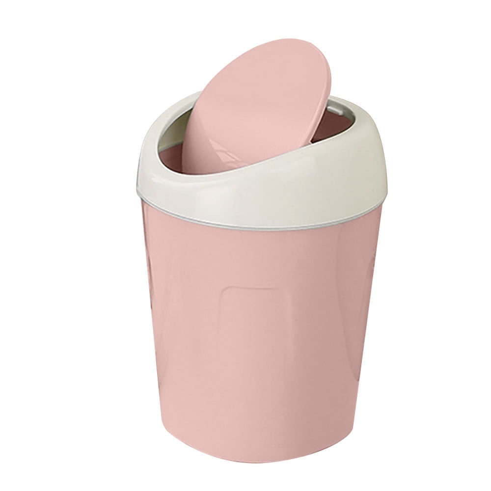Plastic Mini Trash Can, Heavy Duty Wastebasket with Lid, Tiny Bathroom Trash Can with Swing lid, Small Countertop Waste Basket for Home Office Kitchen Vanity Tabletop (Green) 6.61x4.02x5.20 6.61" x 4.02" x 5.20" Pink