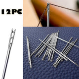 Large Eye Sharp Needles, Self Threading Needles for Hand Sewing, Easy to Thread Big Eye Sewing Needles, Embroidery Needles Blind Needles in 3 Sizes 1.38/1.5/1.65 in for DIY Embroidery Sewing, 12 Pcs 1.38/1.5/1.65 in Silver*12