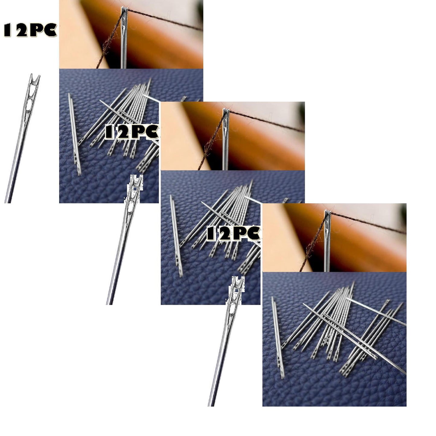 Large Eye Sharp Needles, Self Threading Needles for Hand Sewing, Easy to Thread Big Eye Sewing Needles, Embroidery Needles Blind Needles in 3 Sizes 1.38/1.5/1.65 in for DIY Embroidery Sewing, 12 Pcs Multisize Silver*2 Set