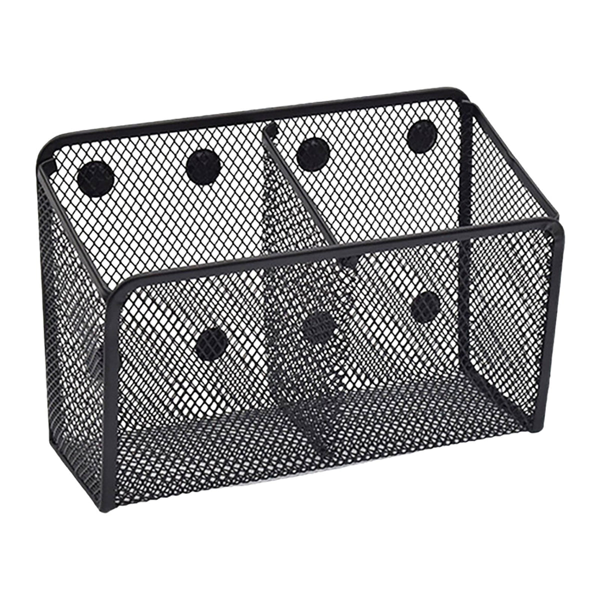 Magnetic Pen Holder, Heavy Duty 2 Slot Mesh Pencil & Marker Organizer for Desk, Extra Strong Magnets for Locker, Refrigerator, Dry Erase Board, Whiteboard Storage Solution, 7.28x2.68x4.92 7.28" x 2.68" x 4.92" Black