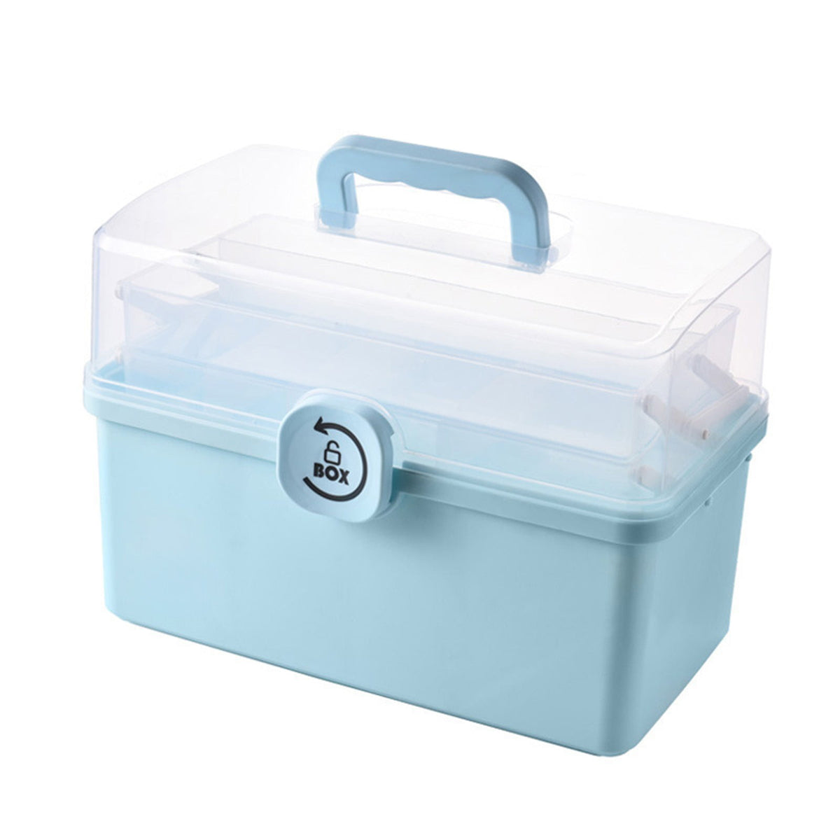 Medicine Storage Box, 3-Tier Foldable Tray Medicine Storage Containers, Removable Pill Case & Handled, Empty Family First Aid Box for Medicine, Art Supplies, Plastic Family Emergency Kit Blue