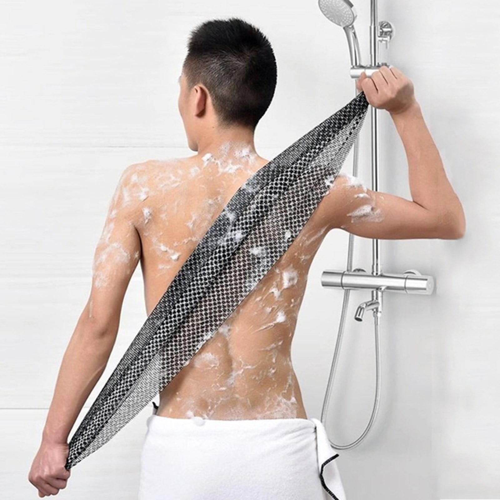 Exfoliating Washcloth Towel,Extra Rough Body & Back Scrubber for Use in Shower Bath, Long Exfoliating Body Scrubber, Exfoliator Shower Towel for Men Women, 39.37x9.84 39.37" x 9.84" Black