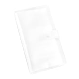 Clear business card holder book with 120 card slots and hard cover.
