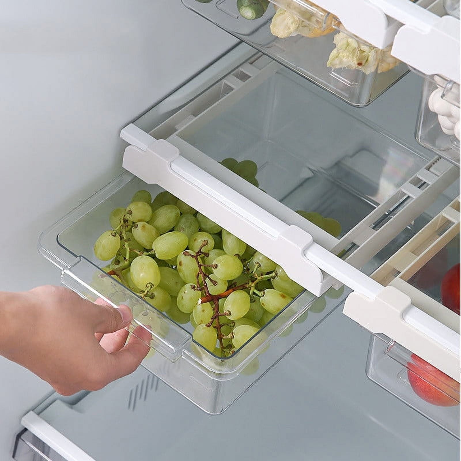 Refrigerator Pull Out Bin,Snap On Drawer Fridge Mate,Fridge Storage Box/Drawers/Rack, Refrigerator Bin Home Organizer for Fridge Shelf Thickness Under 0.6
