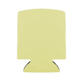 Light yellow nylon can cooler sleeve with open bottom.