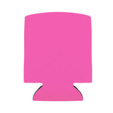 Pink beer can cooler sleeve made of non-slip nylon with an open bottom.