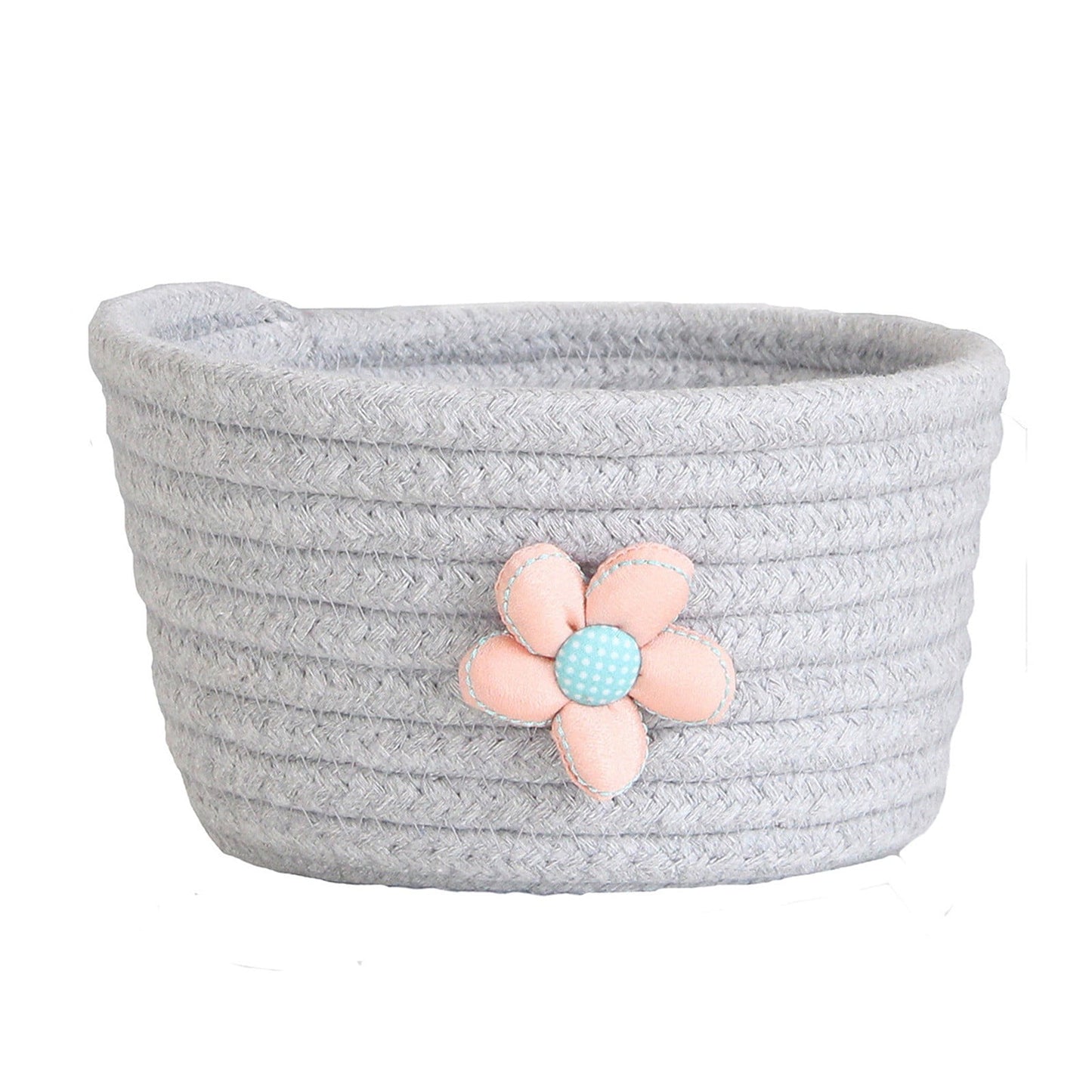 Small Woven Storage Baskets ,Cotton Rope Woven Rattan Baskets,Shelf Toy Basket,Closet Organizer Bins,Small Storage Baskets for OrganizingShallow Basket,Tiny Oval Shallow Baskets,6.3x3.15",White Grey