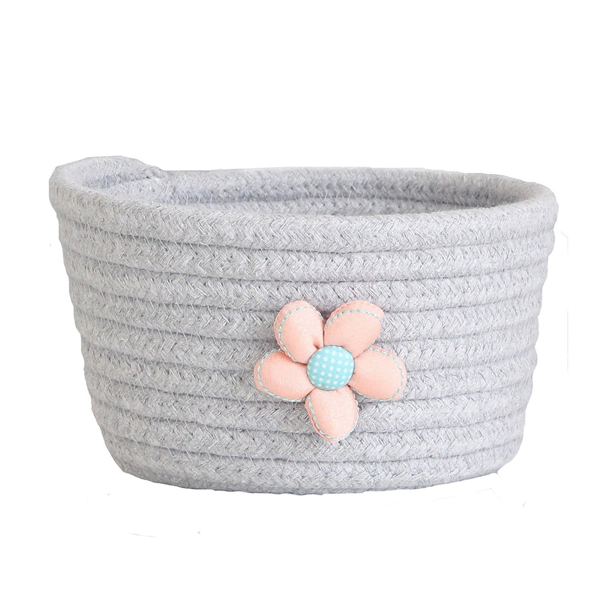 Small Woven Storage Baskets ,Cotton Rope Woven Rattan Baskets,Shelf Toy Basket,Closet Organizer Bins,Small Storage Baskets for OrganizingShallow Basket,Tiny Oval Shallow Baskets,6.3x3.15",White Grey