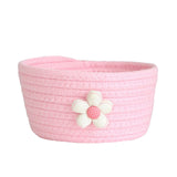 Small Woven Storage Baskets ,Cotton Rope Woven Rattan Baskets,Shelf Toy Basket,Closet Organizer Bins,Small Storage Baskets for OrganizingShallow Basket,Tiny Oval Shallow Baskets,6.3x3.15",White Pink