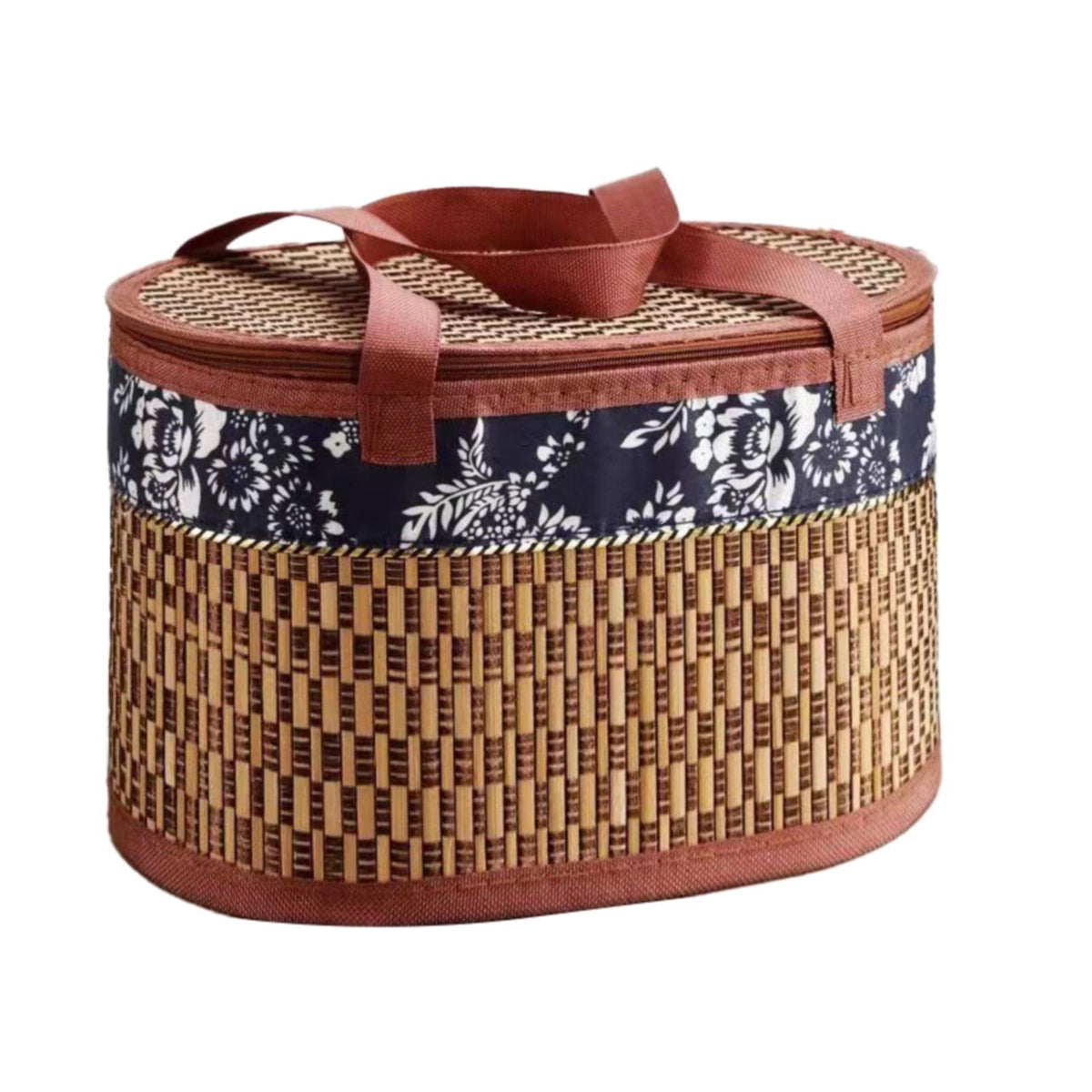 Wicker Basket with Lid,Wicker Picnic Basket with Double Handles,Woven Picnic Storage Rattan Wicker Egg Serving Gift Baskets Food Vintage Organizer Fruit Lid Hyacinth Medium Wicker Basket Brown