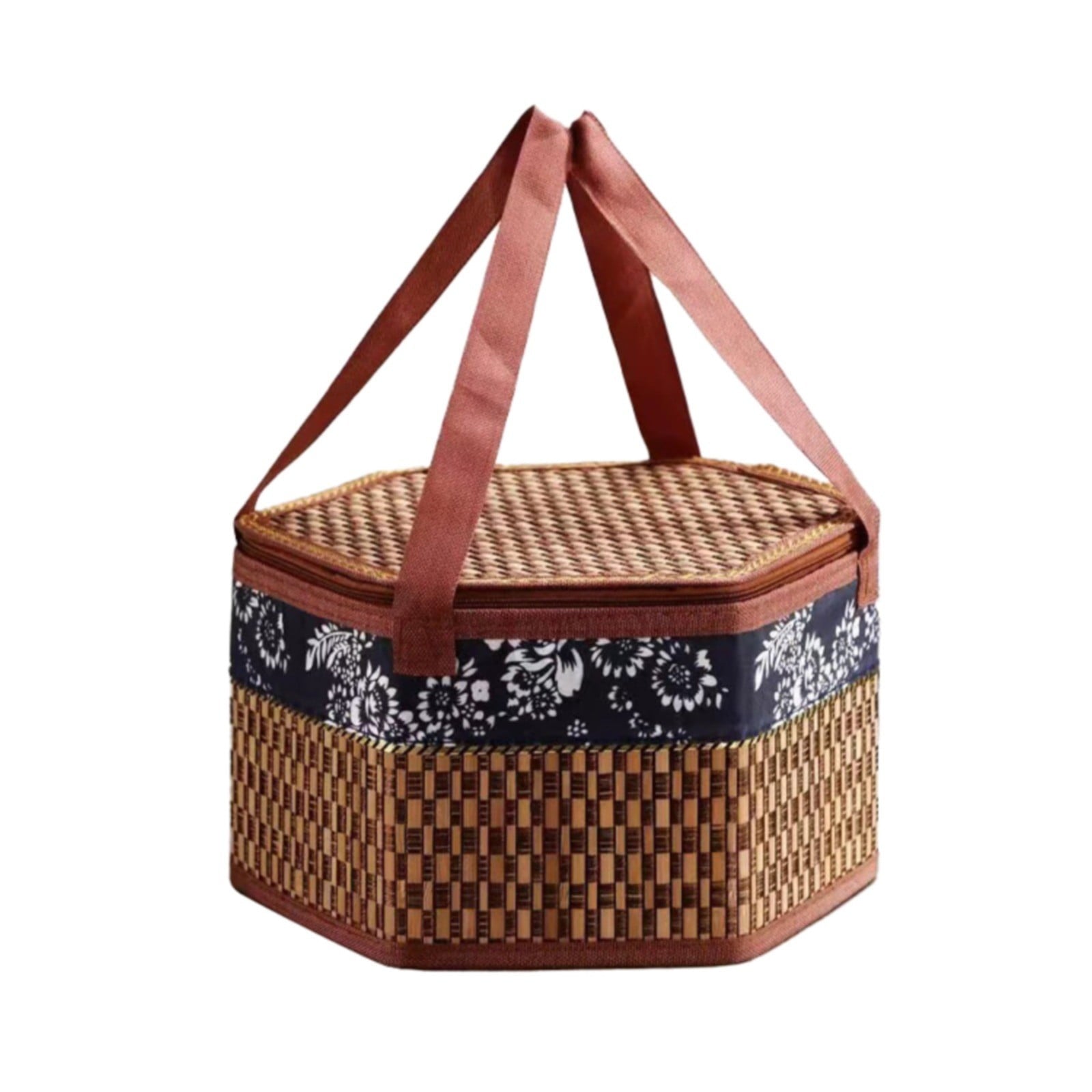 Wicker Basket with Lid,Wicker Picnic Basket with Double Handles,Woven Picnic Storage Rattan Wicker Egg Serving Gift Baskets Food Vintage Organizer Fruit Lid Hyacinth Medium Wicker Basket,Brown Khaki