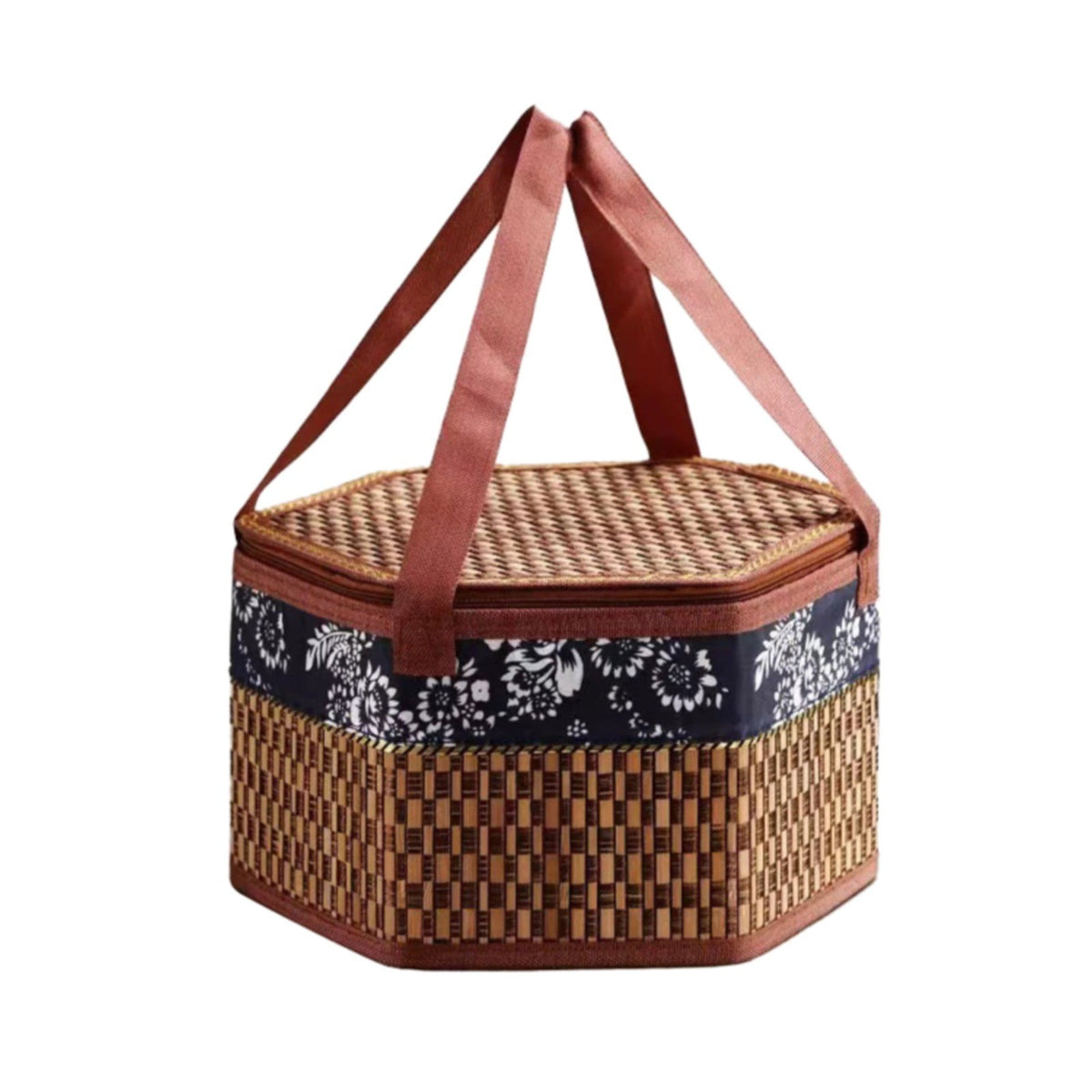 Wicker Basket with Lid,Wicker Picnic Basket with Double Handles,Woven Picnic Storage Rattan Wicker Egg Serving Gift Baskets Food Vintage Organizer Fruit Lid Hyacinth Medium Wicker Basket,Brown Khaki