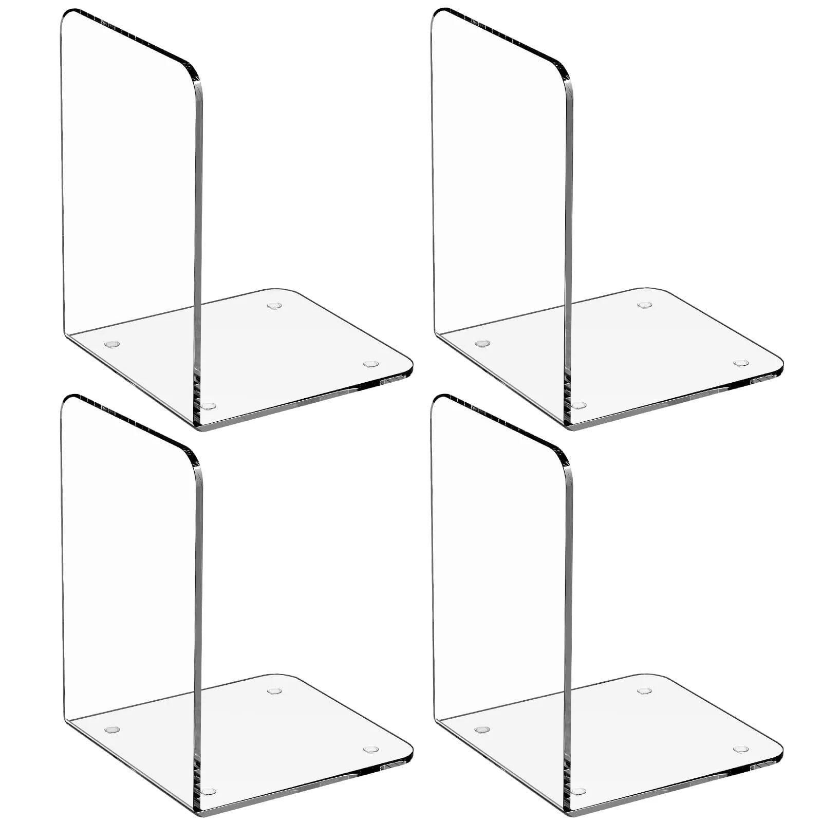 Non-Slip Bookends, Acrylic Book Ends for Shelves Clear Decorative Bookends Non-Skid Heavy Duty Bookend Book Holders/Stoppers (2 Pair/4 Pieces) 5x5x7.3 7.3 X 5 X 5 In Clear