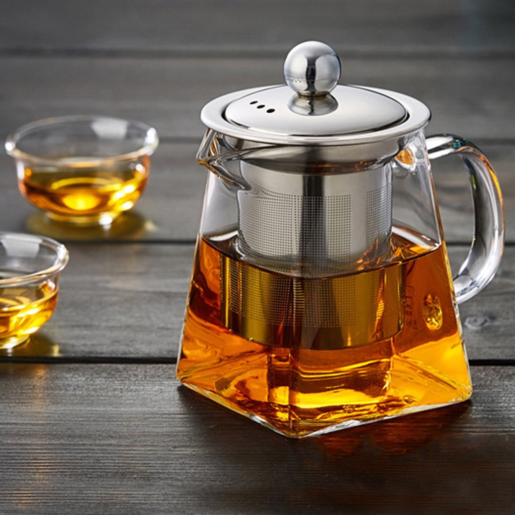 Glass Teapot with Stainless Steel Infuser & Lid, Borosilicate Glass Tea Kettle Stovetop Safe, Blooming & Loose Leaf Teapot,Glass Square Pot (350ML/12oz) 350ML/12oz Clear