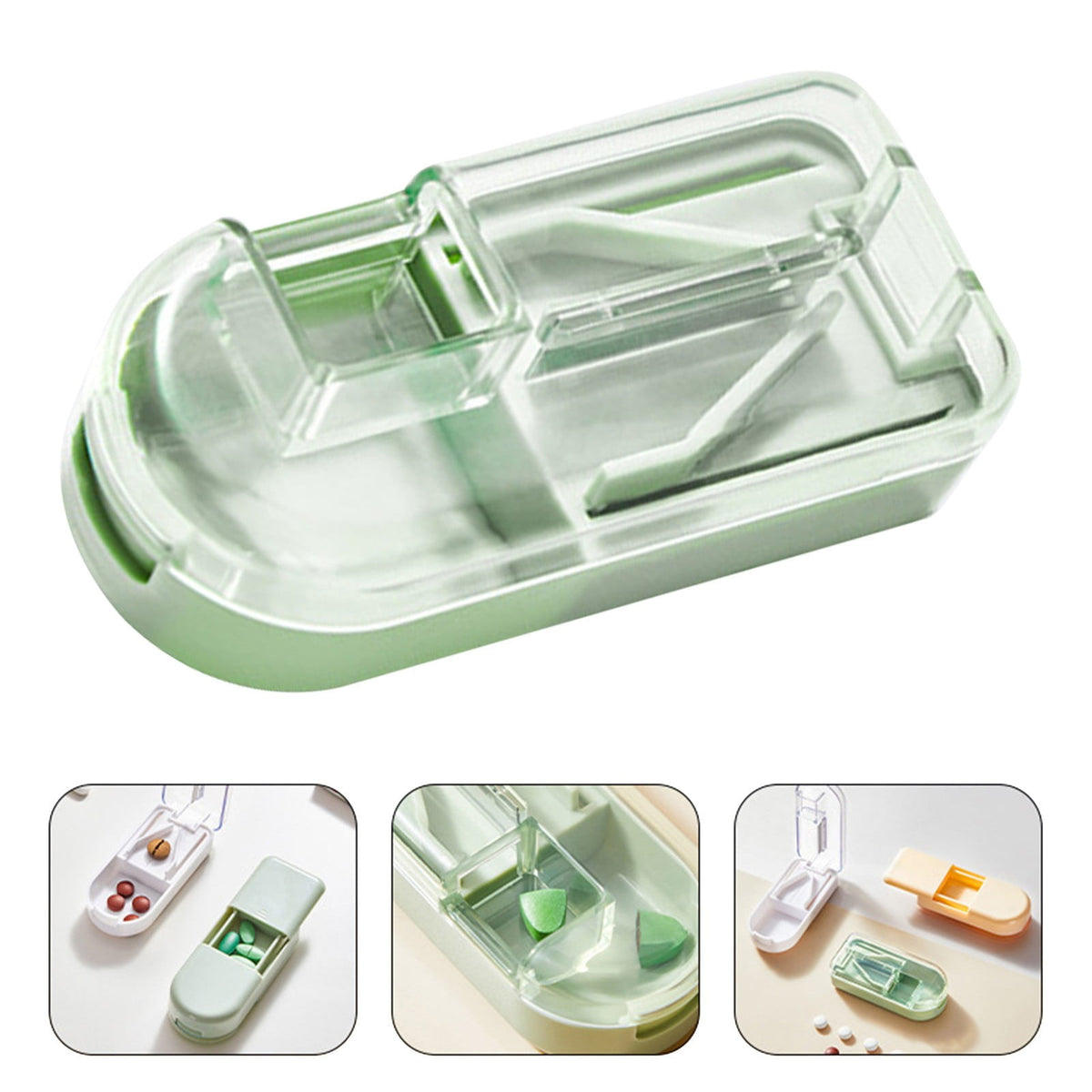 3-in-1 Pill Crusher and Pill Cutter with Storage Compartment for Tablets, Pill Grinder Fine Powder, Pill Cutter Splitter for Small or Large Pills, 1.57x2.36 3.23" x 1.46" x 0.98" Beige