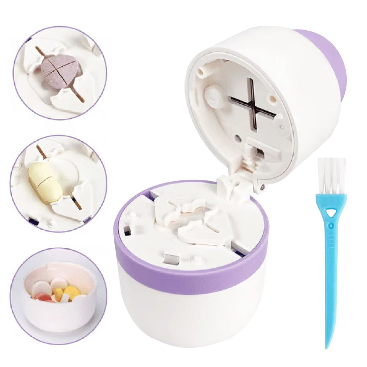 3-in-1 Pill Crusher and Pill Cutter with Storage Compartment for Tablets, Pill Grinder Fine Powder, Pill Cutter Splitter for Small or Large Pills, 1.57x2.36 2.0" x 3.2" Purple