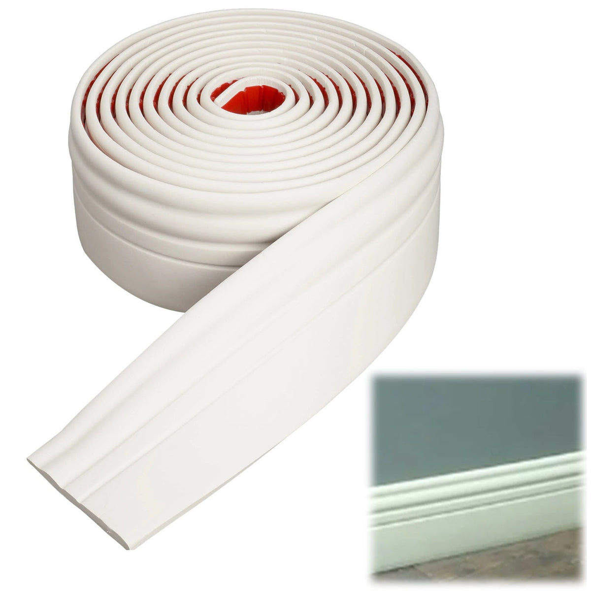 Flexible Wall Base Moulding Trim, Peel and Stick Rubber Baseboard Molding, 3.86 Inch x 16.4 Feet Self-Adhesive Vinyl Wall Base Cove Base (Creamy White) 3.86 Inch x 16.4 Feet White