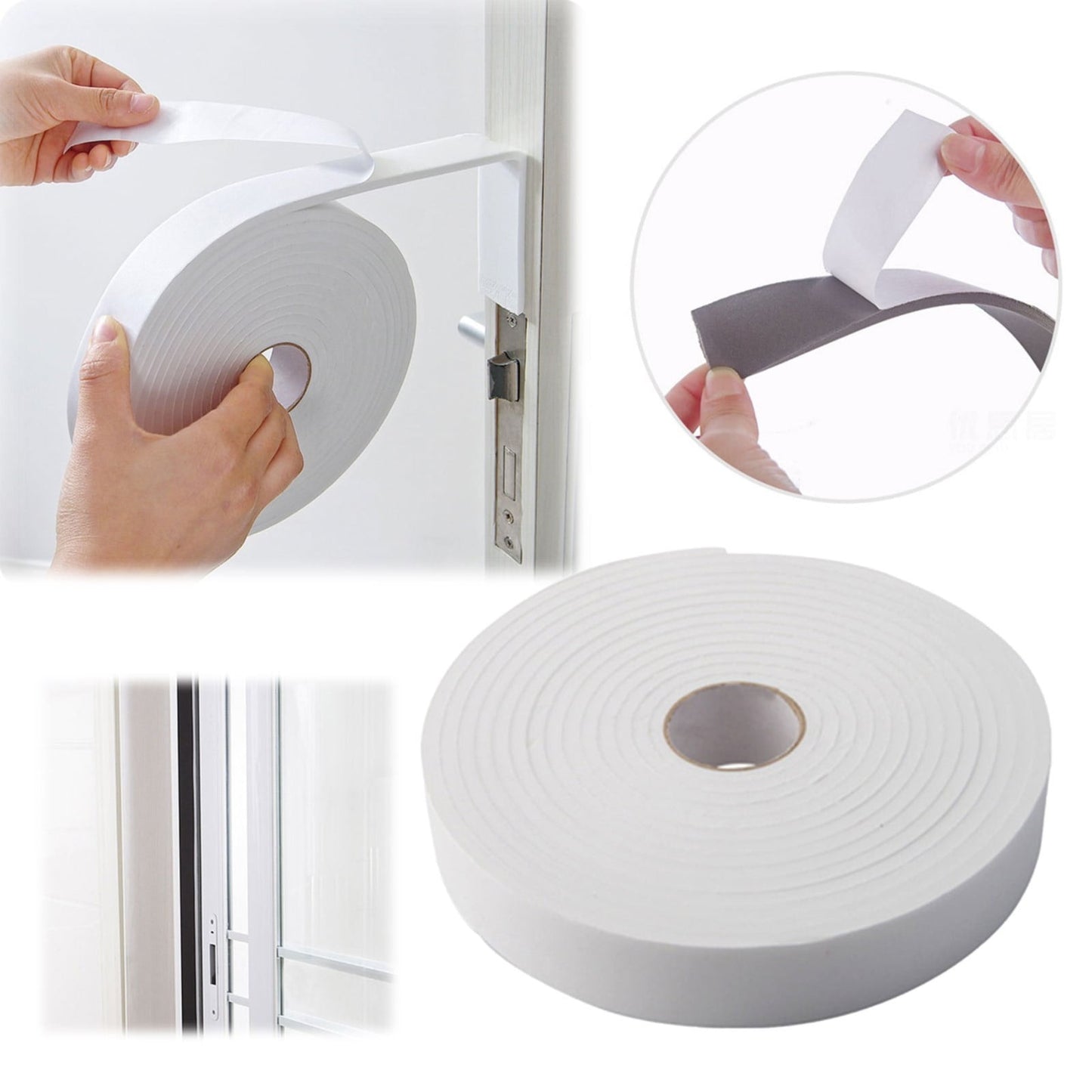 High Density Foam Tape, Weather Stripping, Door Seal Strip Insulation Tape Roll for Insulating Door Frame, Window, Air Conditioner, Self Adhesive Sealing Weatherstrip, 16.4 FT 16.4' White