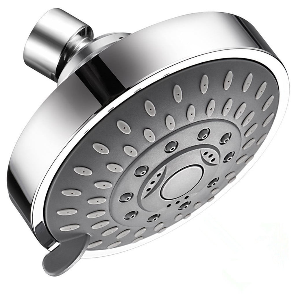 High Pressure Shower Head, Heavy Duty High Flow Pressure Rain, Fixed Showerhead 5-Setting with Bathroom Showerhead with Adjustable Brass Ball Joint, 1 Pcs, 4x3.25 4" x 3.25" Silver