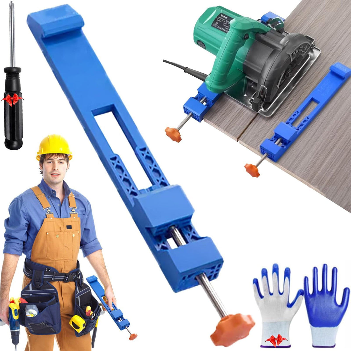 Adjustable Cutting Machine Base Guide, Electric Circular Saw Milling Positioning Clamp, Precision Wood Cutting Guide Cutting Machine Base Guide for Cutting and Milling Tasks, 1.57x11.61 1.57" x 11.61" Blue