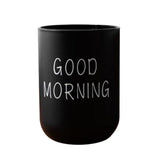 1PC Unbreakable Plastic Bathroom Cup - 12oz Toothbrush Holder & Reusable Tumbler for Drinking & Mouthwash. Easy to Clean, Available in 5 Colors, Good Morning Printed(Black,2.5x2.5x3.5") Black