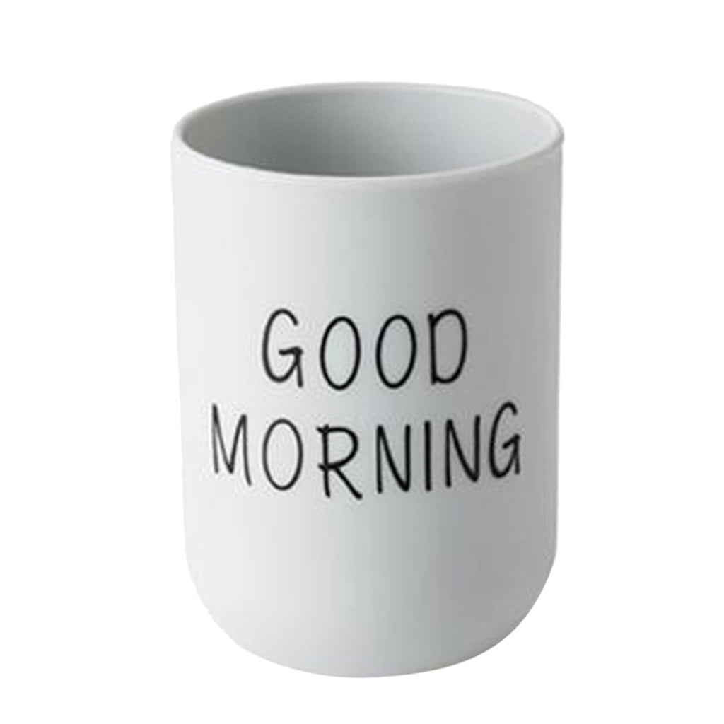 1PC Unbreakable Plastic Bathroom Cup - 12oz Toothbrush Holder & Reusable Tumbler for Drinking & Mouthwash. Easy to Clean, Available in 5 Colors, Good Morning Printed(Black,2.5x2.5x3.5") Light blue