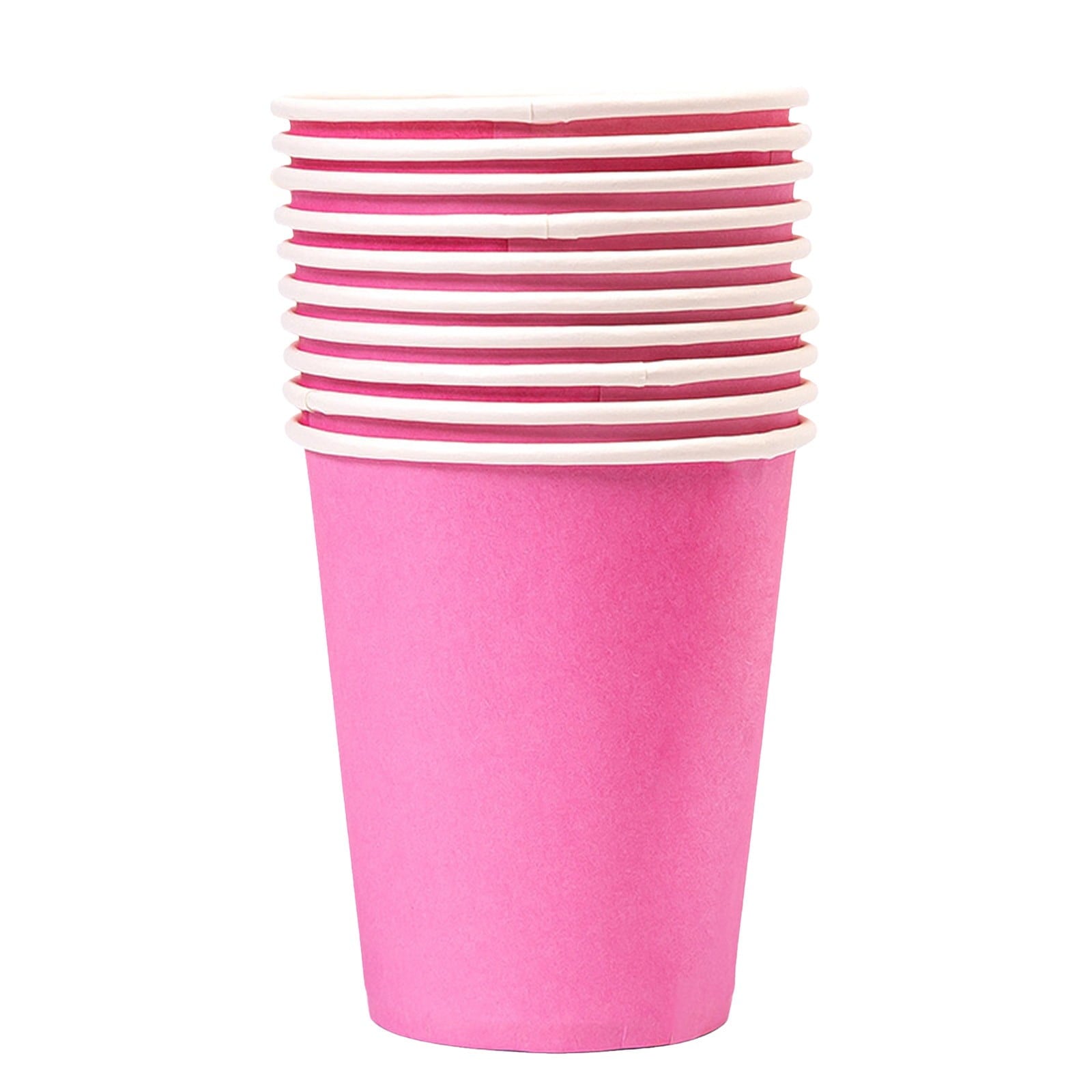 10 Pack Rainbow Paper Cups, 9oz Colored Party Cups Rainbow Paper Cups Bulk, Disposable Drinking Cups for Birthday Holiday Party Supplies Back To School Decorations, 15 Colors(White,3x3x3.3") Pink2