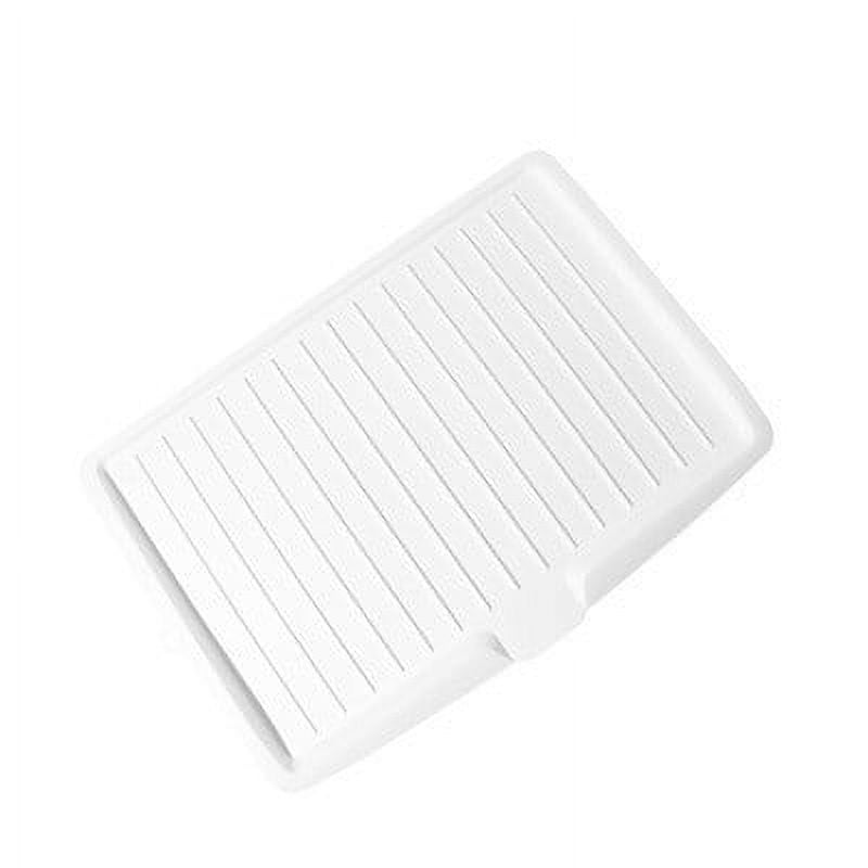 Large Rectangular Kitchen Drying Tray with Drain Holes,Sturdy Plastic for Fruit,Vegetable,and Dish Drainage,Space-Saving Design for Countertop Organization,Keeps Surfaces Dry and Tidy. White