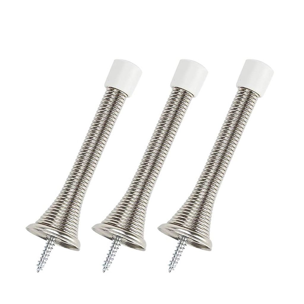 3 Pack Spring Door Stops, Door Stoppers for Wall, 3.35 Inch Flexible Heavy Duty Spring Door Stopper with RustProof Screw Rubber Bumper Tips 3.35" x 0.98" Silver