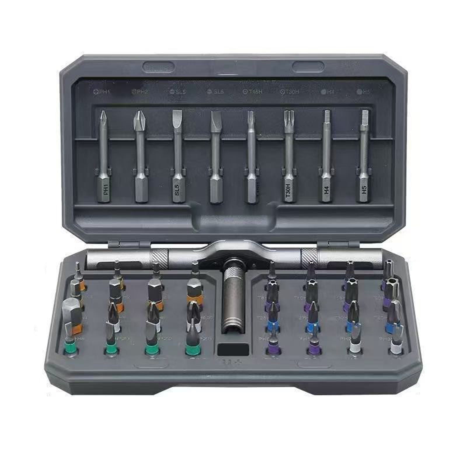 42-in-1 Magnetic Screwdriver Set with Detachable Ratchet Handle,Steel Bits for Various Screw Types,Portable Storage Case for DIY Repair and Assembly Tasks A