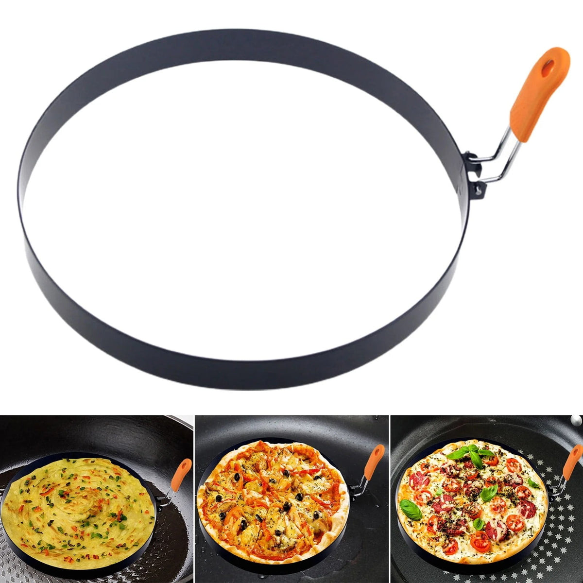 Omelette Ring for Griddle, Heavy Duty Stainless Steel 8 Inch Griddle Omelet Rings, Non-Stick Pancake Egg Ring, Round Omelette Rings Omelet Mold Muffin Mold with Silicone Handle, 1 Pcs 8" Black