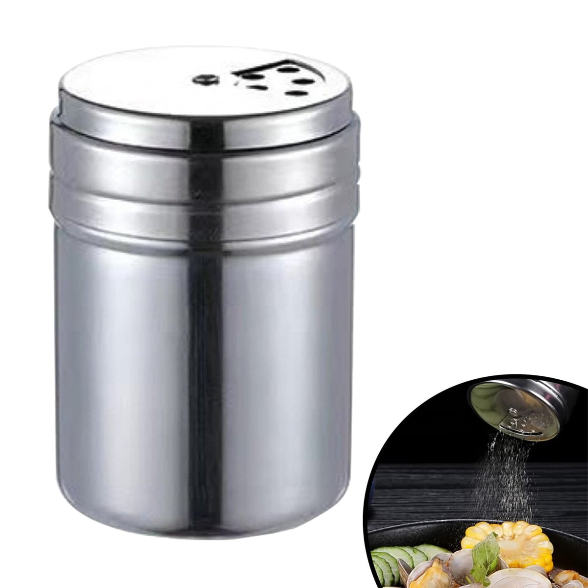 Stainless Steel Spice Shakers, Heavy Duty Salt Sugar Spice Pepper Shaker, Seasoning Cans For Kitchen Cooking and Outdoor Barbecue, 1 Pcs, 3.14x2.28 3.14" x 2.28" Silver