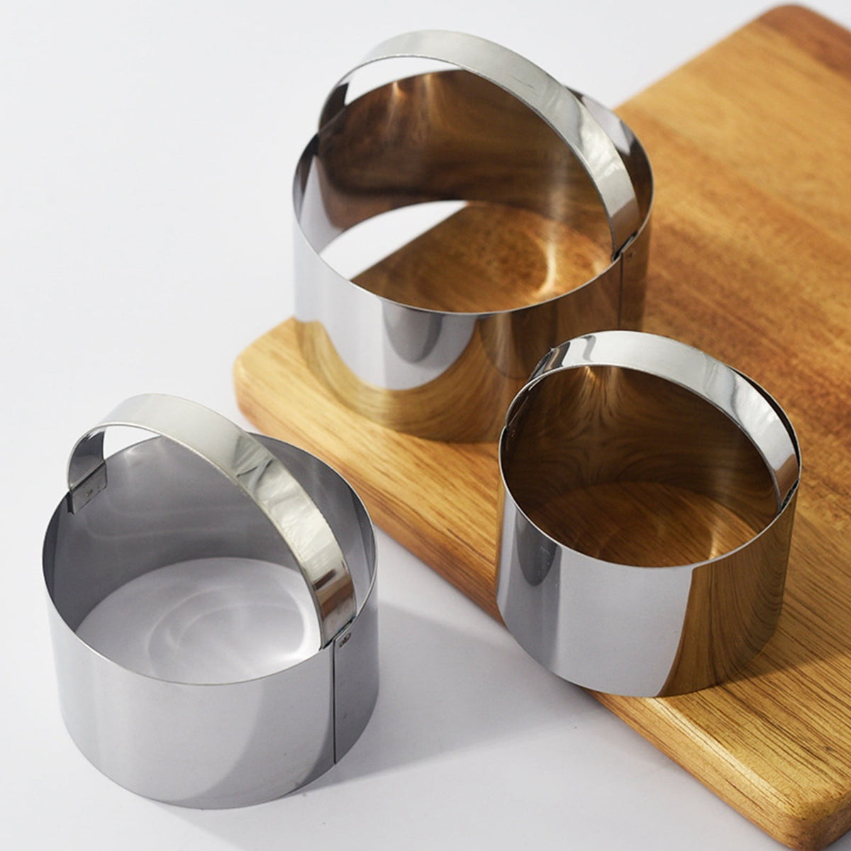 Round Biscuit Cutter with Handle, Stainless Steel Round Circle Doughnut Cutter, Heavy Duty Cookie Cutters, Baking Molds, Assorted Size, 3 Pcs Multisize Silver*3