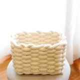 Small Cat Ears Toy Organizer, Woven Cotton Rope Basket, Decorative Nursery Bins & Boxes Gift Basket Empty for Pet Toy Storage, 1 Pcs, 7.8x3.93 8.66" x 5.91" x 5.51" Beige