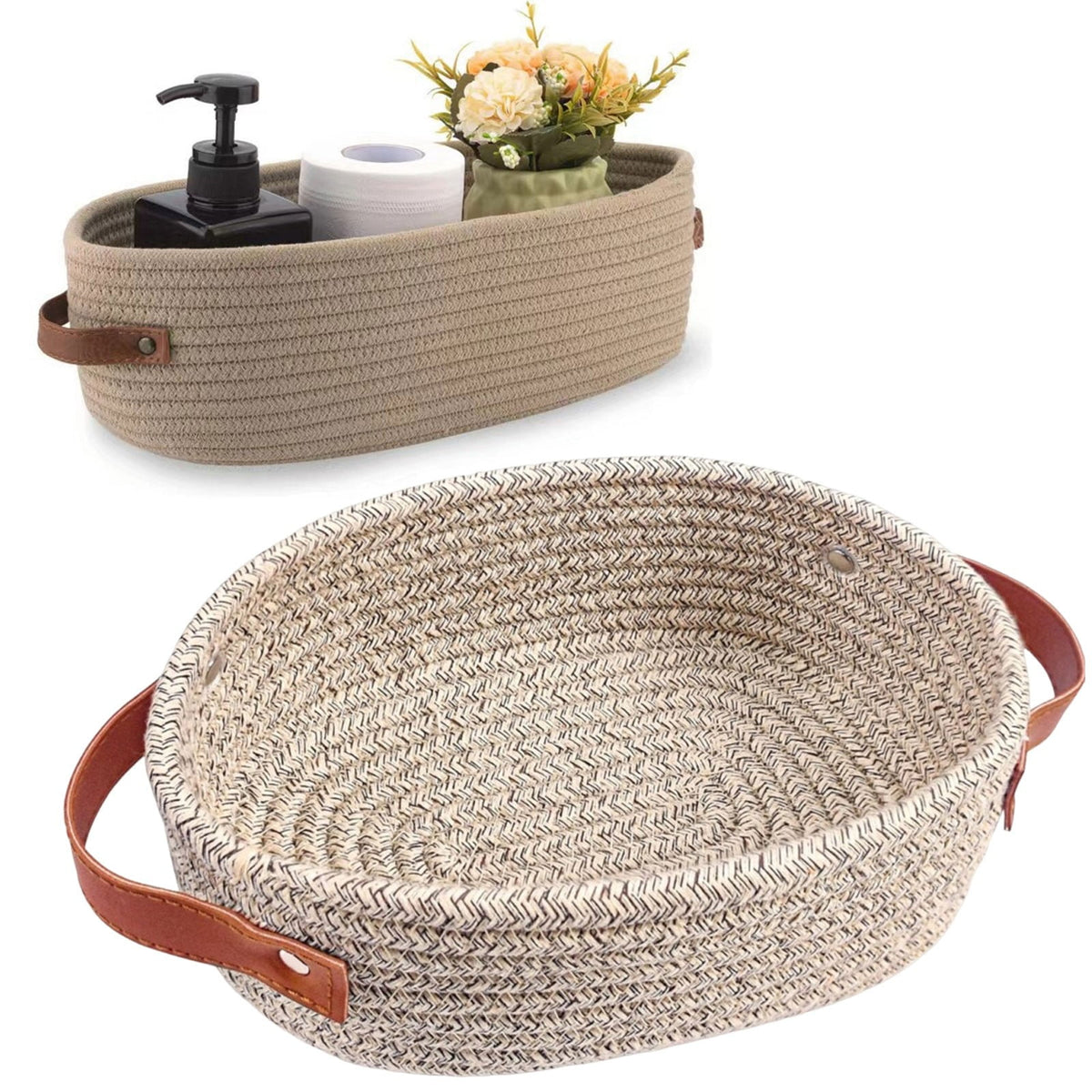 Small Cat Ears Toy Organizer, Woven Cotton Rope Basket, Decorative Nursery Bins & Boxes Gift Basket Empty for Pet Toy Storage, 1 Pcs, 7.8x3.93 13" x 5.9" x 4.0" Khaki