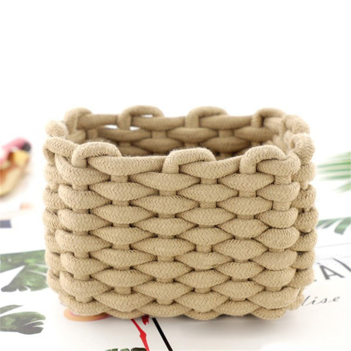 Small Cat Ears Toy Organizer, Woven Cotton Rope Basket, Decorative Nursery Bins & Boxes Gift Basket Empty for Pet Toy Storage, 1 Pcs, 7.8x3.93 8.66" x 5.91" x 5.51" Light Yellow
