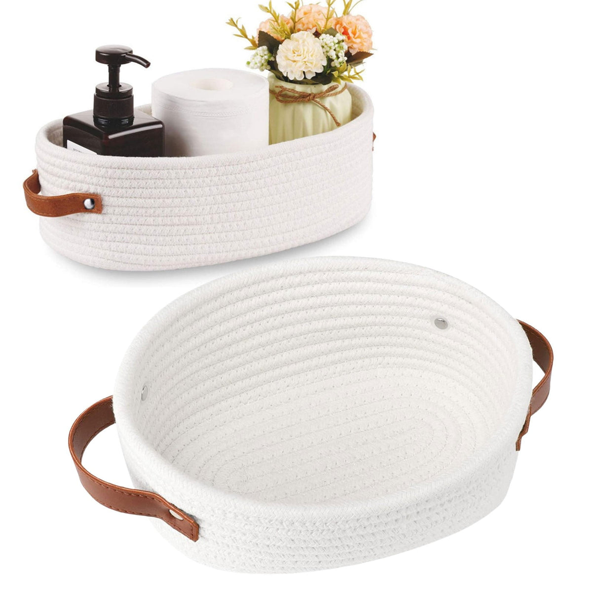 Small Cat Ears Toy Organizer, Woven Cotton Rope Basket, Decorative Nursery Bins & Boxes Gift Basket Empty for Pet Toy Storage, 1 Pcs, 7.8x3.93 13" x 5.9" x 4.0" White