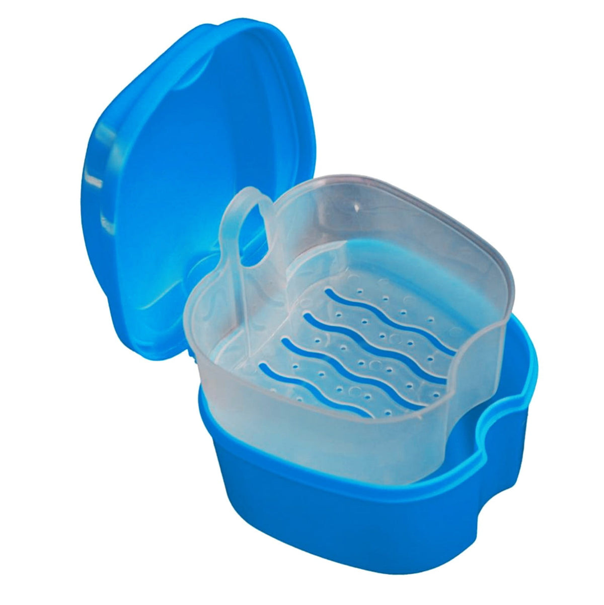 1Pcs Denture Bath Case Cup ,Dental Retainer Cleaner Case, Bath Box Mouthguard Storage Holder,Denture Case Box Holder Storage Soak Container With Strainer Basket For Travel Cleaning,(Dark Blue) Dark Blue